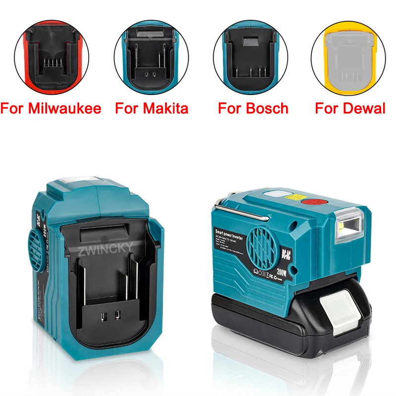 For Makita/Bosch/Dewal/Milwaukee/Ryobi 18V Battery Outdoor Portable Inverter 200W AC 120-220V Modified Sine Wave Power Adapter