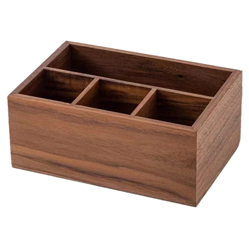 M11K-Black Walnut Multifunctional Storage Box Solid Wood Desktop Organizer Living Room Remote Control Cosmetics Space
