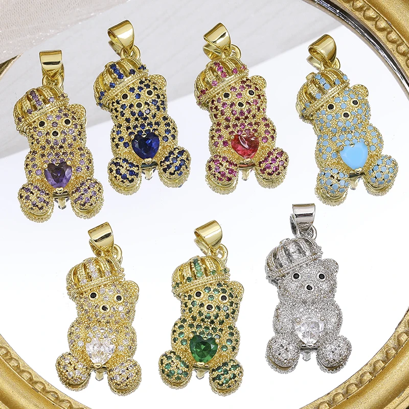 18k Banhado a Ouro Cubic Zirconia Urso para Mulheres, Bonito Colorido Charme Suprimentos, Criativo Fazer Jóias, Animal Em Pé, DIY, Novo