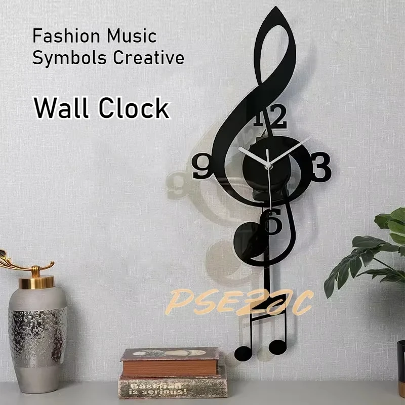 Creative and Fashionable Living Room Music Symbol Pendulum Wall Clock Modern Design Silent Home Decoration