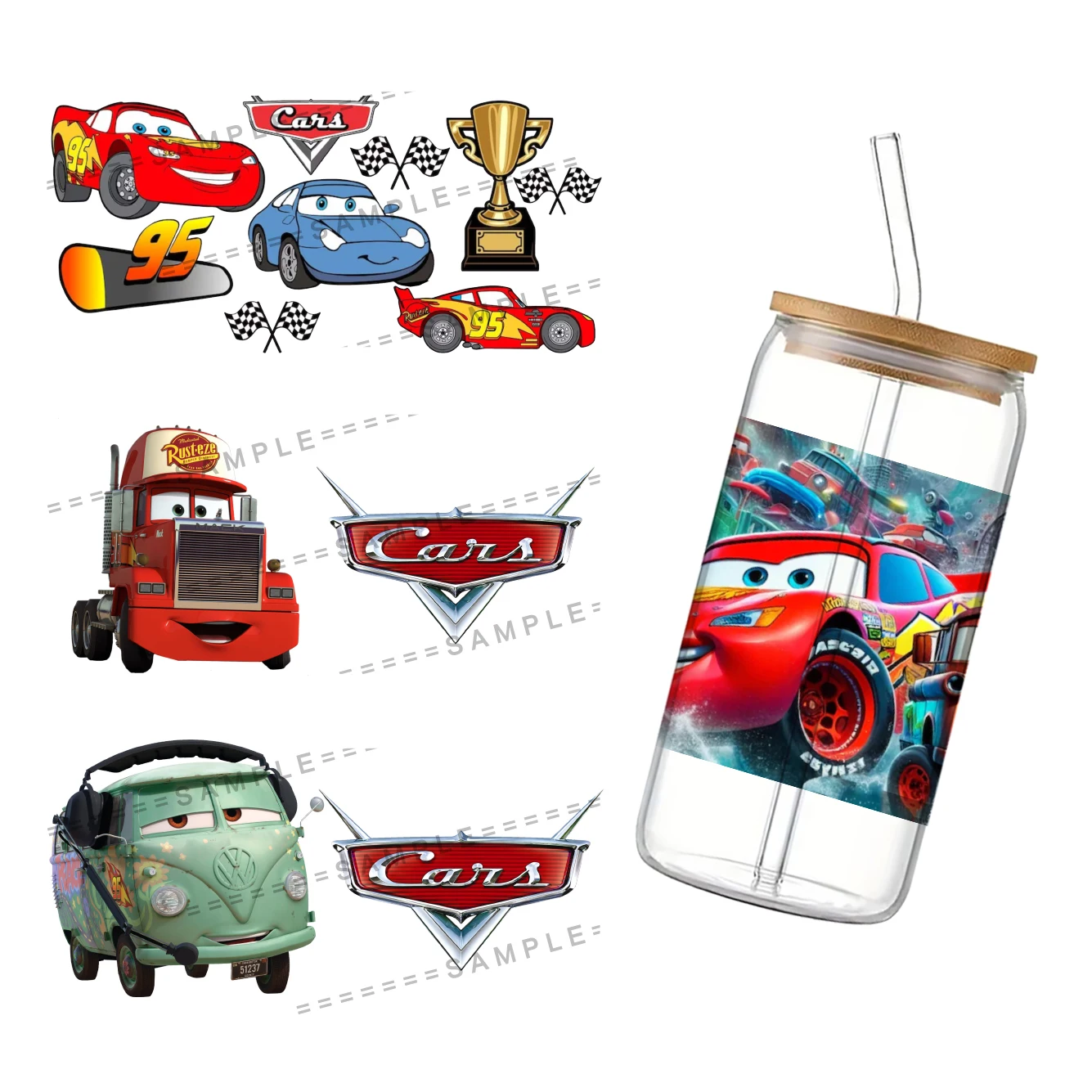 Disney Auto 'S Voor Libbey 16Oz Kan Glas 3d Waterdichte Uv Dtf Koffie Kan Wikkelen Libbey Glas Wrap