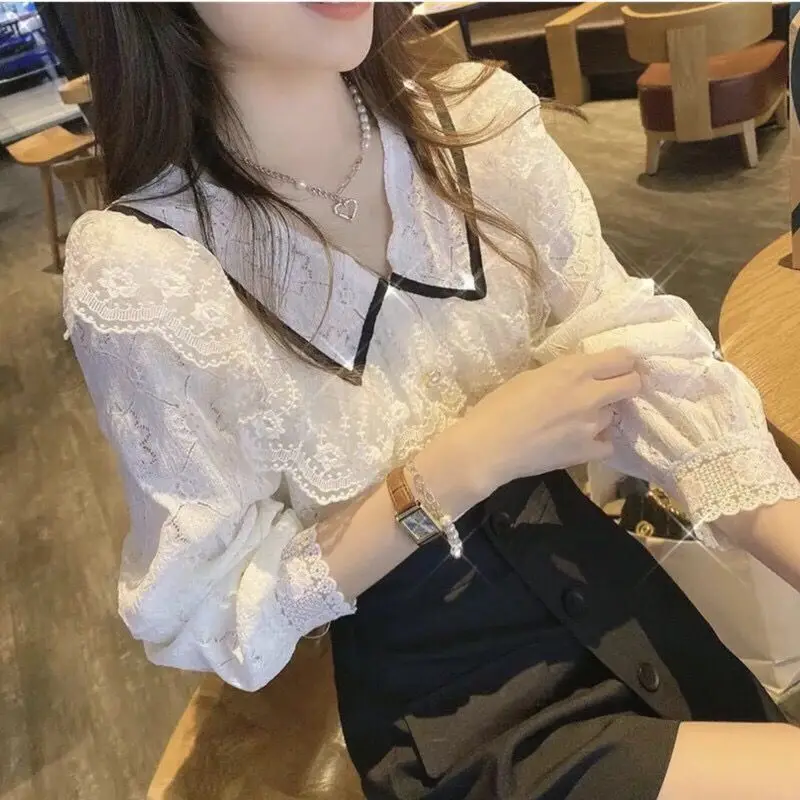 

Ruffled Lace Top Women's Spring New Fashion Korean Style Versatile Loose Shirt