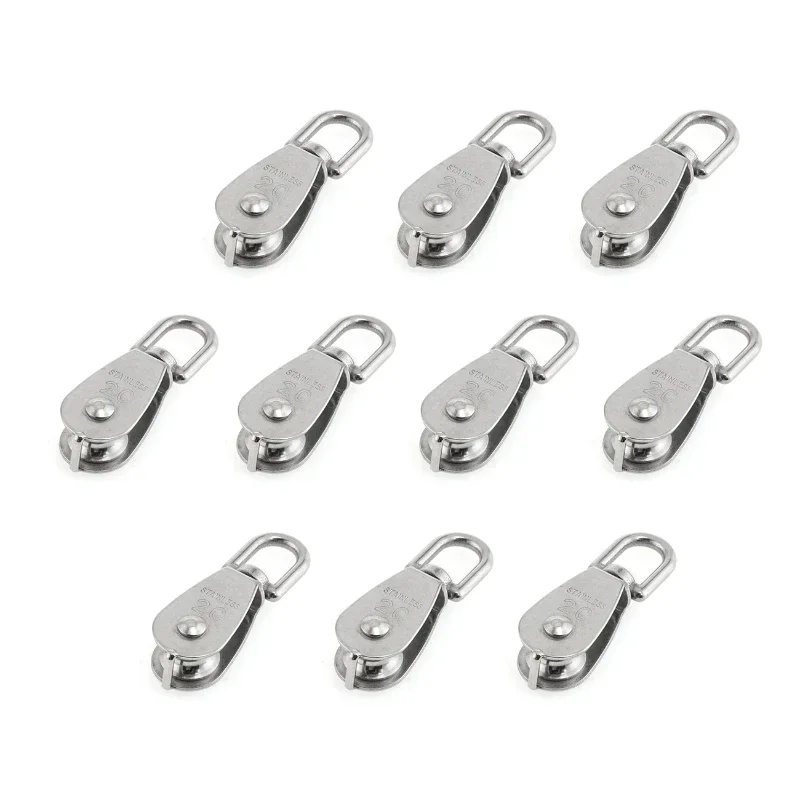 10Pcs Stainless Steel M15 M20 Pulley Steel Wire Pulley Swivel Hook Single Wheel Swivel Lifting Rope Pulley Block For Wire Rope