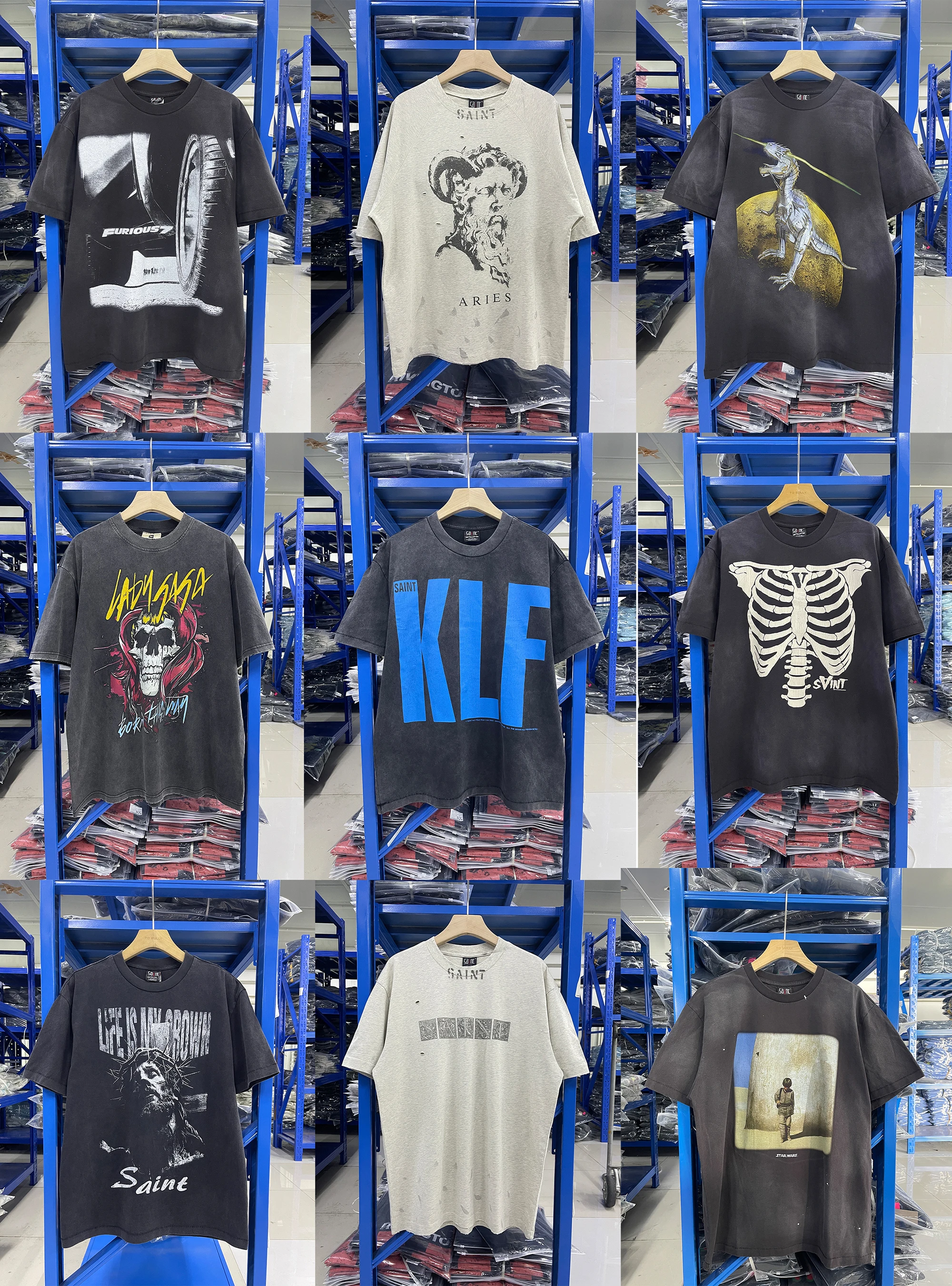 

Good Quality 25ss Saint T Shirts Men Women American Retro American Style Summer Style Wash Water Black Tee