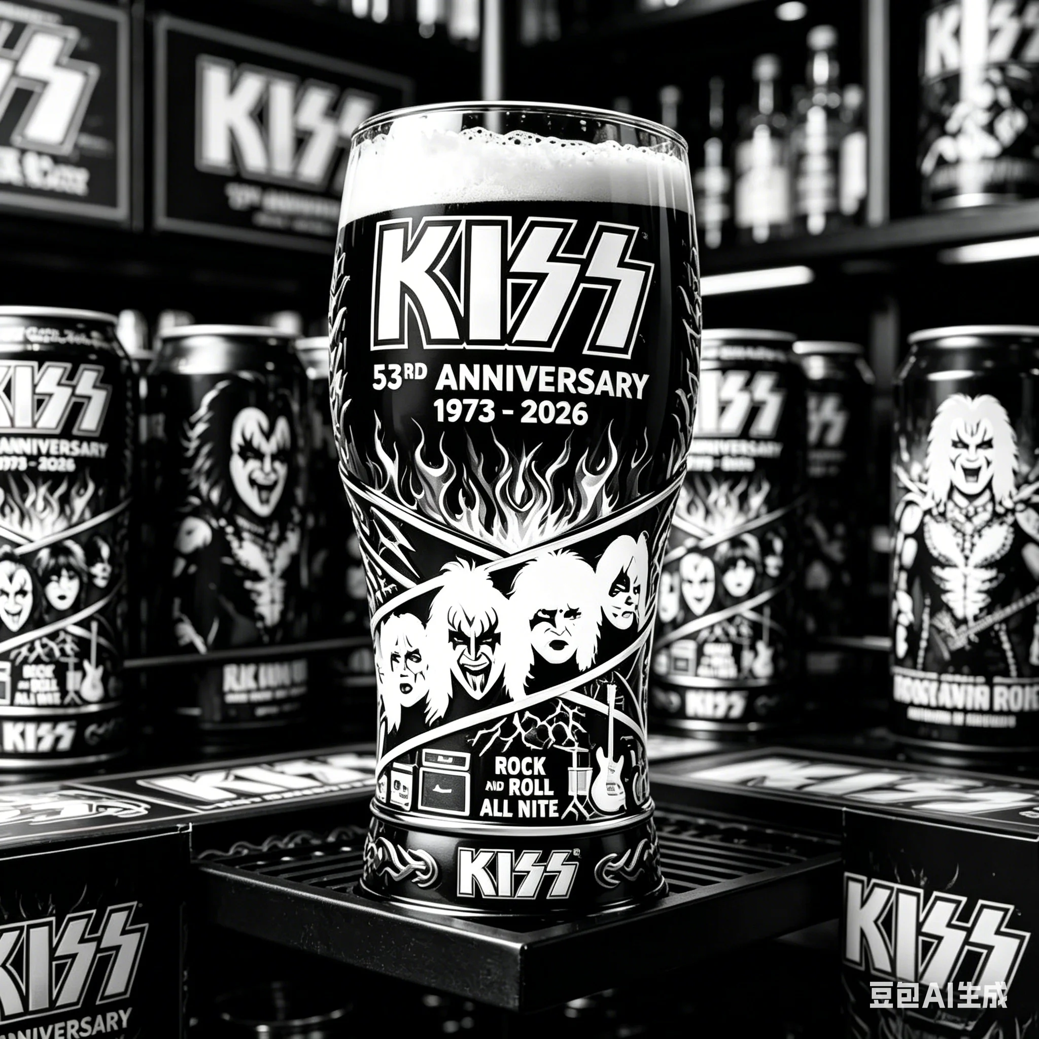 Vaso de Cerveza Conmemorativo del 53.º Aniversario de la Banda KISS, Vaso de Cerveza Rock and Roll All Nite para Bar y Decoración del Hogar