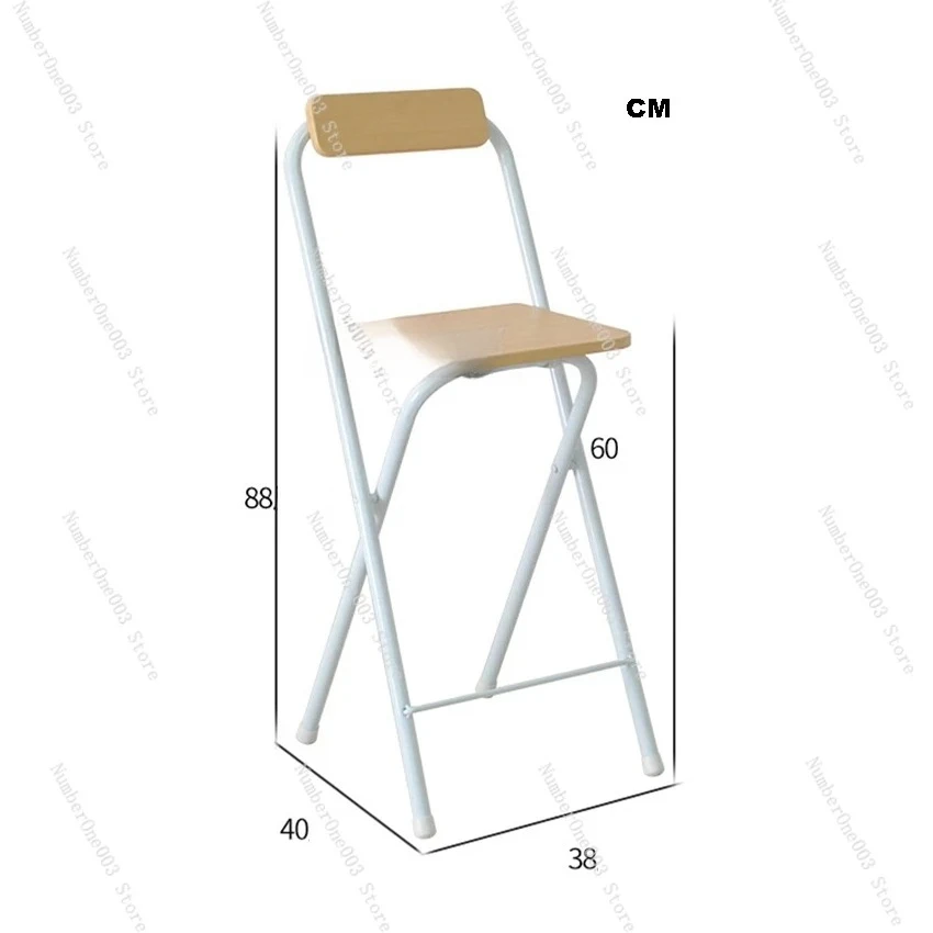 Folding Tall Stool with Backrest - 0059A Wooden Bar Stool, Portable High Foot Chair for Living Room, Kitchen, Cafe