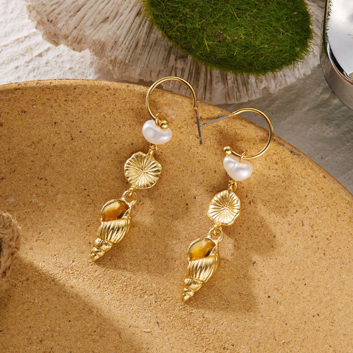 Sommerliche Metall-Kokosnussbaum-Muschel-Seestern-Ohrringe mit Quasten für Damen und Herren, Ozean-Strand-Ohrringe, modischer Urlaubsschmuck – Detail 19