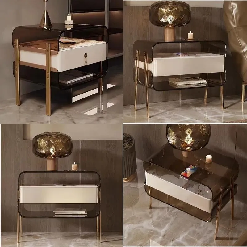 Modern Minimalist Acrylic Bedside Table with Rechargeable Smart Storage for Bedroom or Living Room