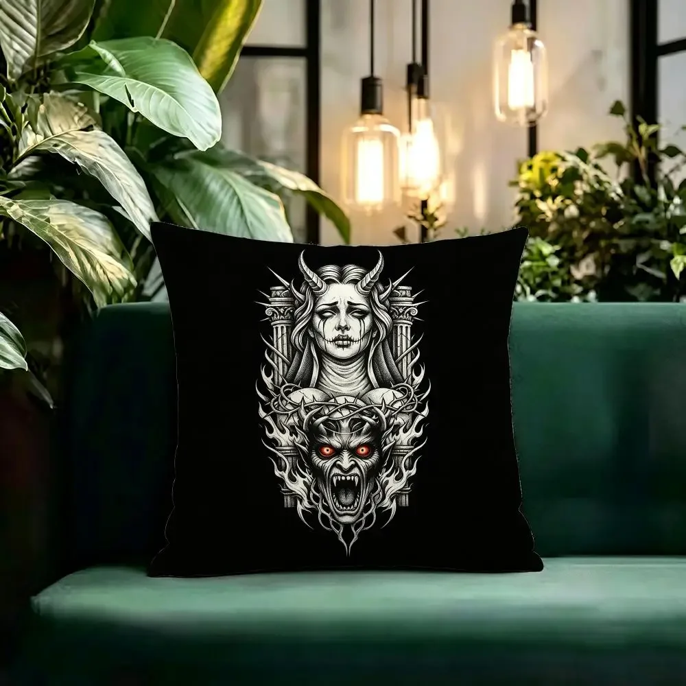 Surrounding area Halloween Demon Nun Cushion Cover Linen Pillow Cover Invisible Zipper para Sofa Silla de Oficina