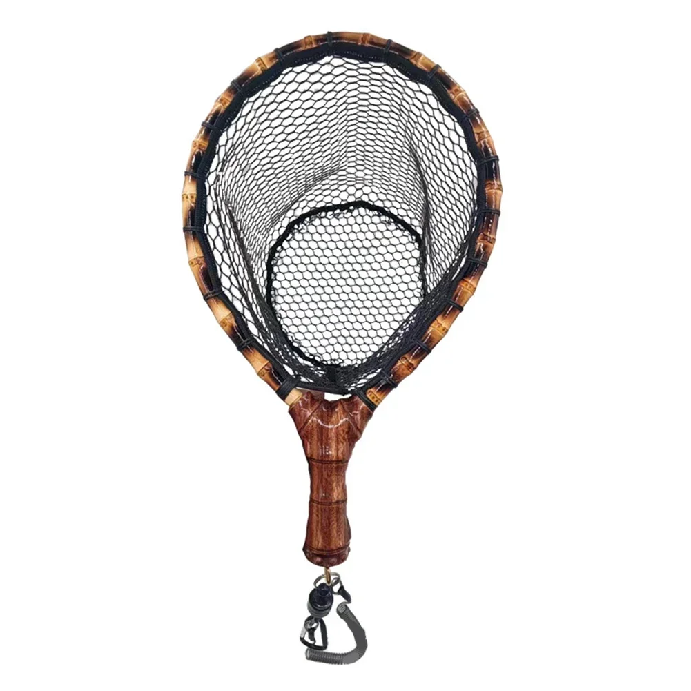 Rubberized Nylon Net Fishing Net Boat River Convenient Hanging Rope Easy To Attach And Detach Oak, Ebony, Rosewood Handle