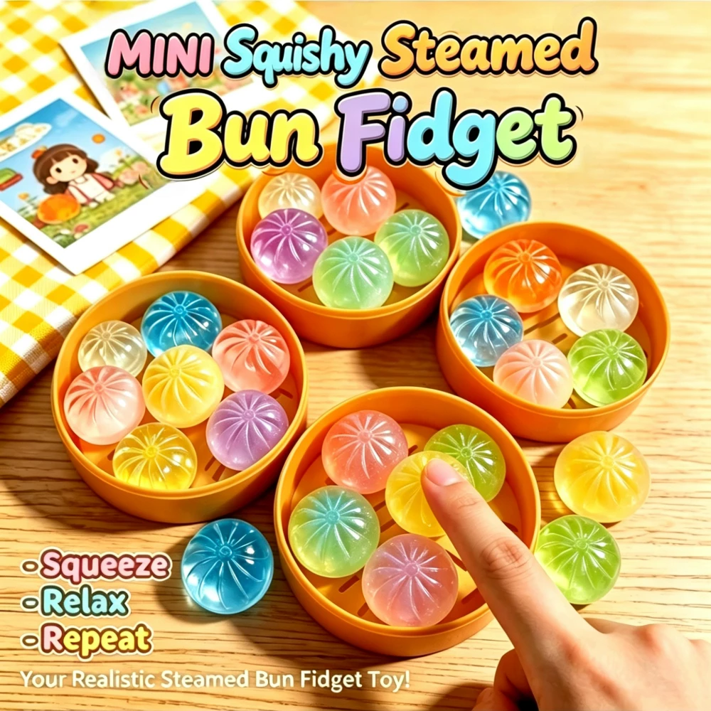 Mini Dumpling Squishy Stress Relief Toy With Steamer Soft Crystal Dumplings Fidget Sensory Squeeze Ball Table Decor Party Gift