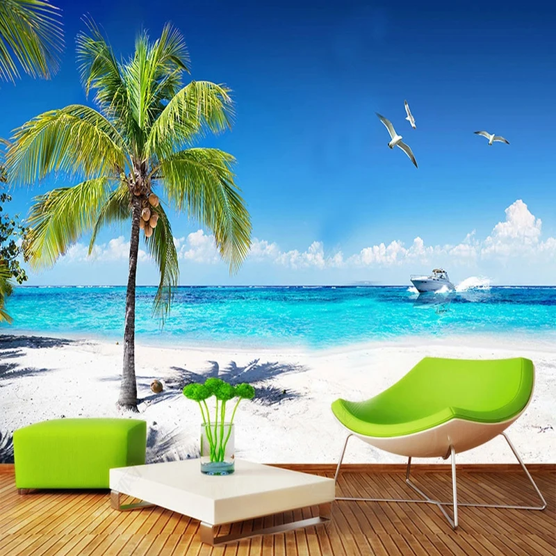 

Modern Simple 3D Beach Coconut Tree Scenery Photo Wallpaper Living Room Bedside Backdrop Wall Mural Papel De Parede 3D Fresco