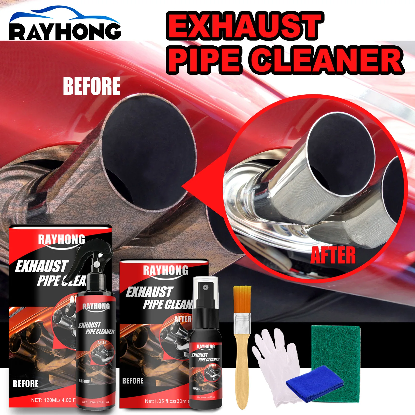 30/120ml Car Motorcycle Automobile Exhaust Pipe Multifunctional Metal Anti-rust Cleaner Exhaust Pipe Cleaner with Tool Set