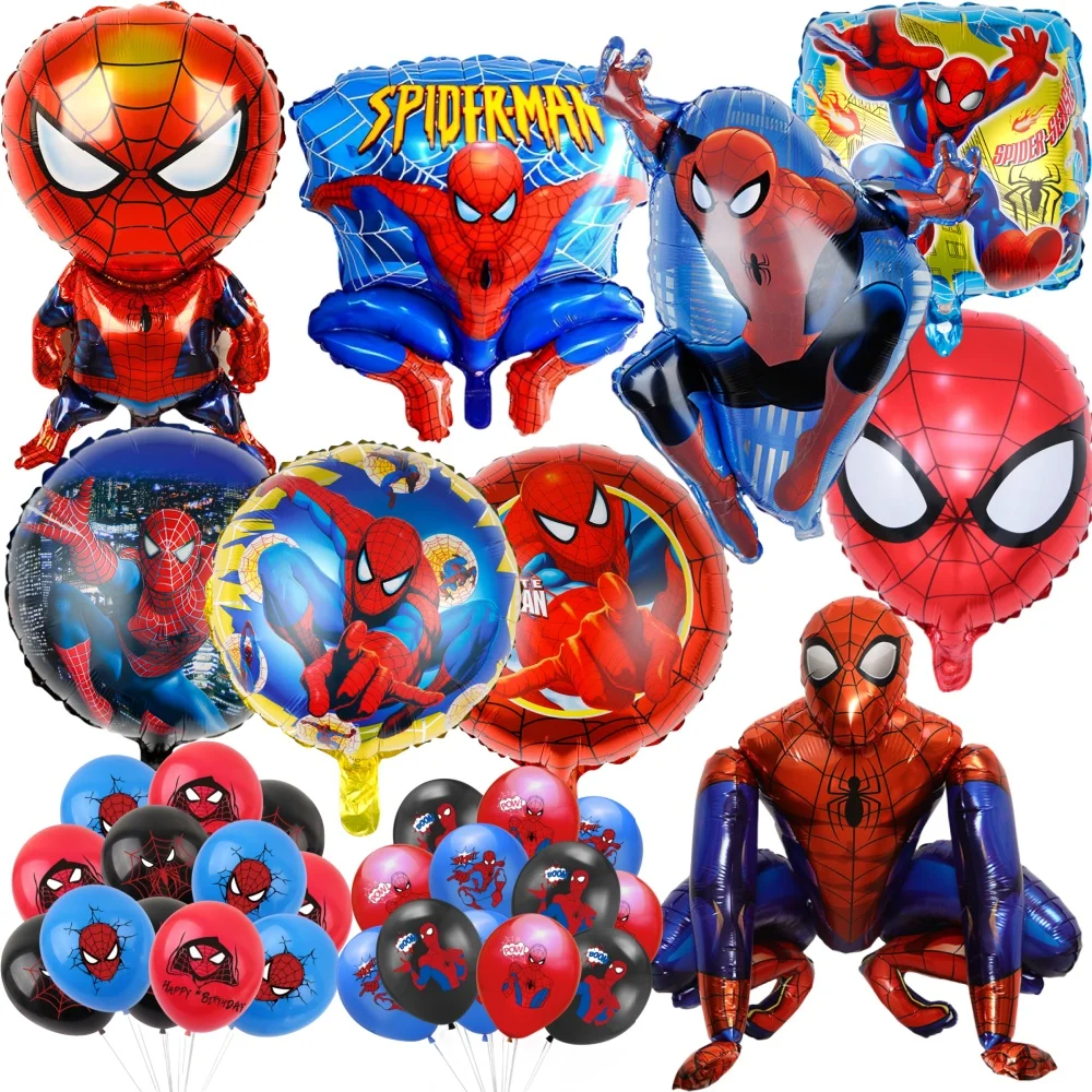 Spiderman Verjaardagsdecoraties Cartoon Spin Thema Latex Aluminiumfolie Ballonnen Wegwerp Servies Kids Party Event Benodigdheden