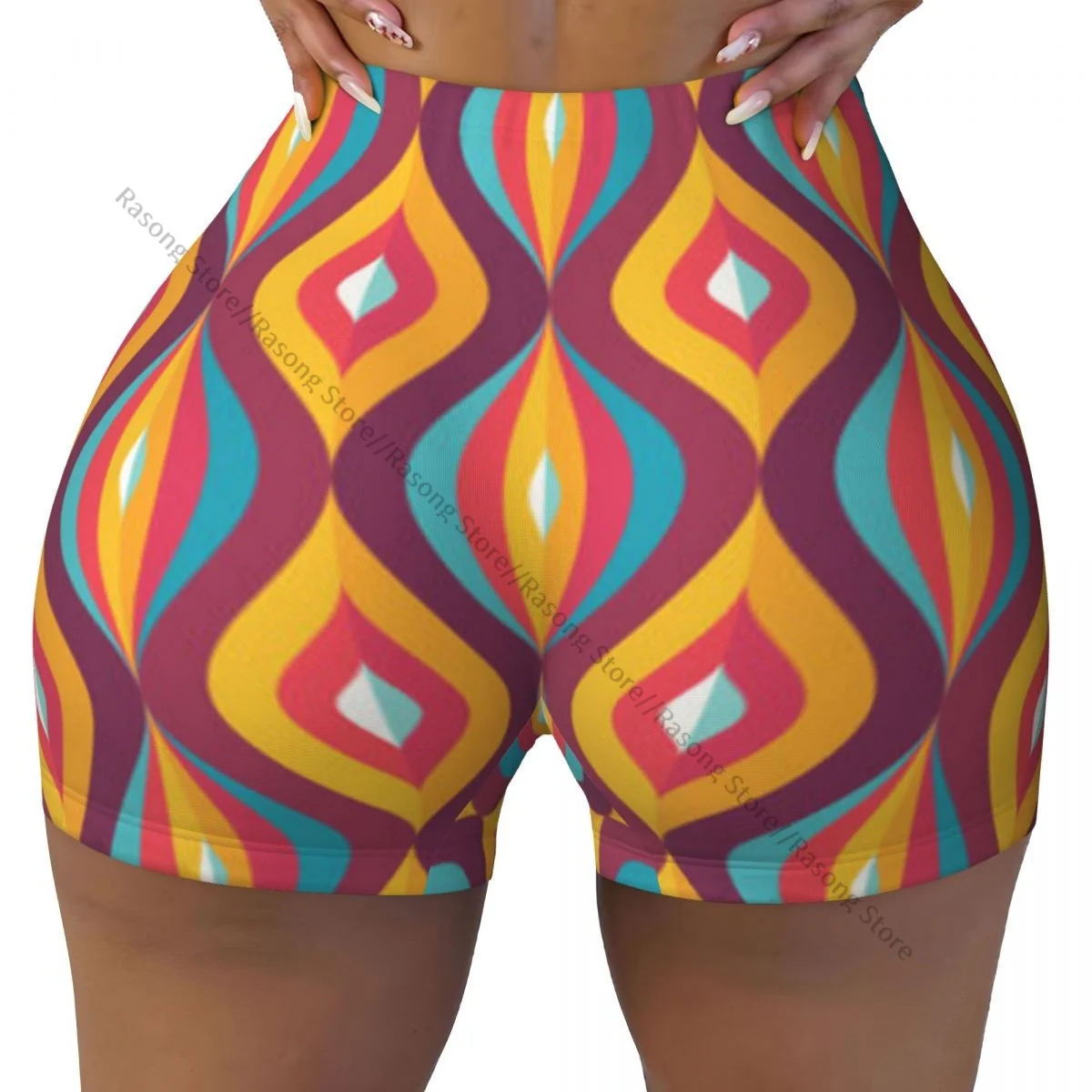Sexy tight hip sports shorts Mid Century Modern Art Geometric Pattern fitness women's comfortable yoga shorts