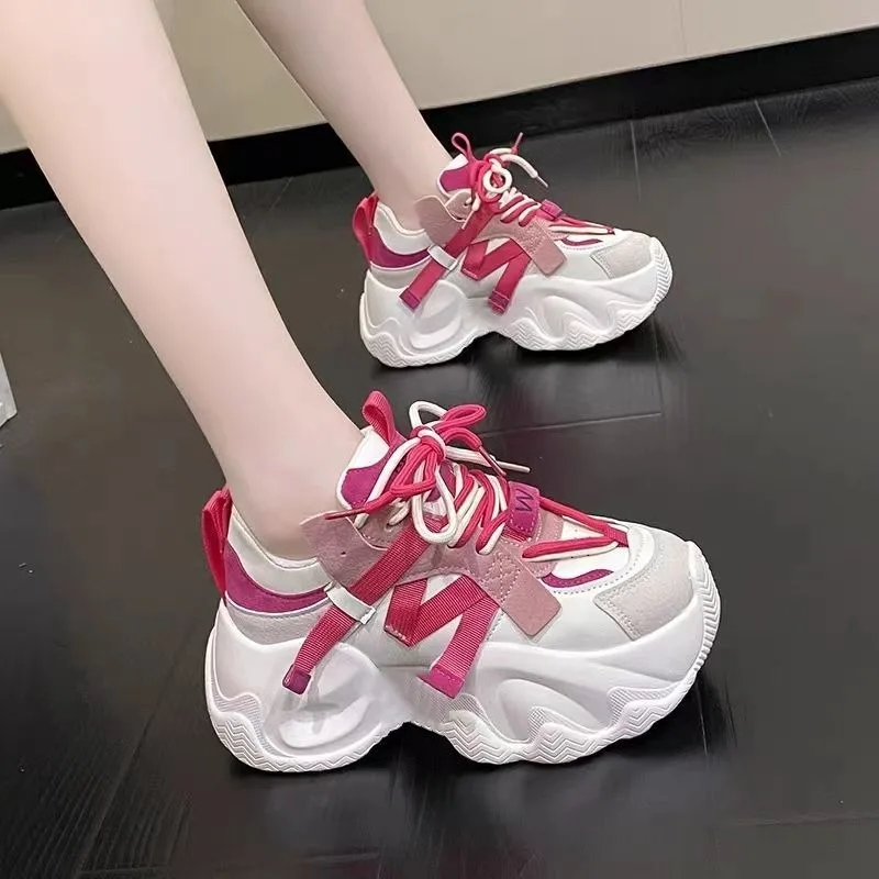 

SHANPA College Style Chunky Shoes Women Pu Leather Rubber Bottom Lace Up Platforms Shoes Round Toe Breathable Sneaker Casual