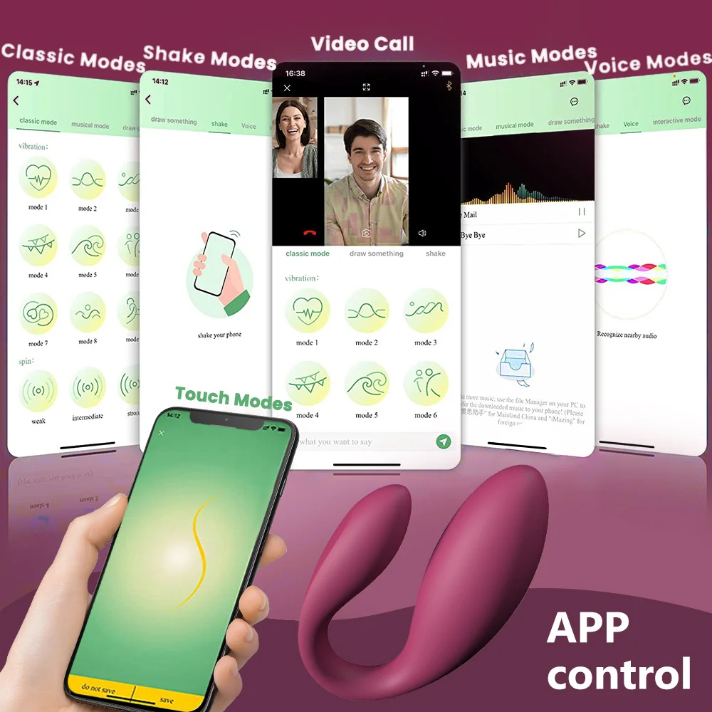 App التحكم عن بعد تهتز البيض على شكل حرف U يمكن ارتداؤها هزاز مزدوج الانحناء G بقعة المهبل محفز الإناث معدات الاستمتاع واللعب الجنسي #2