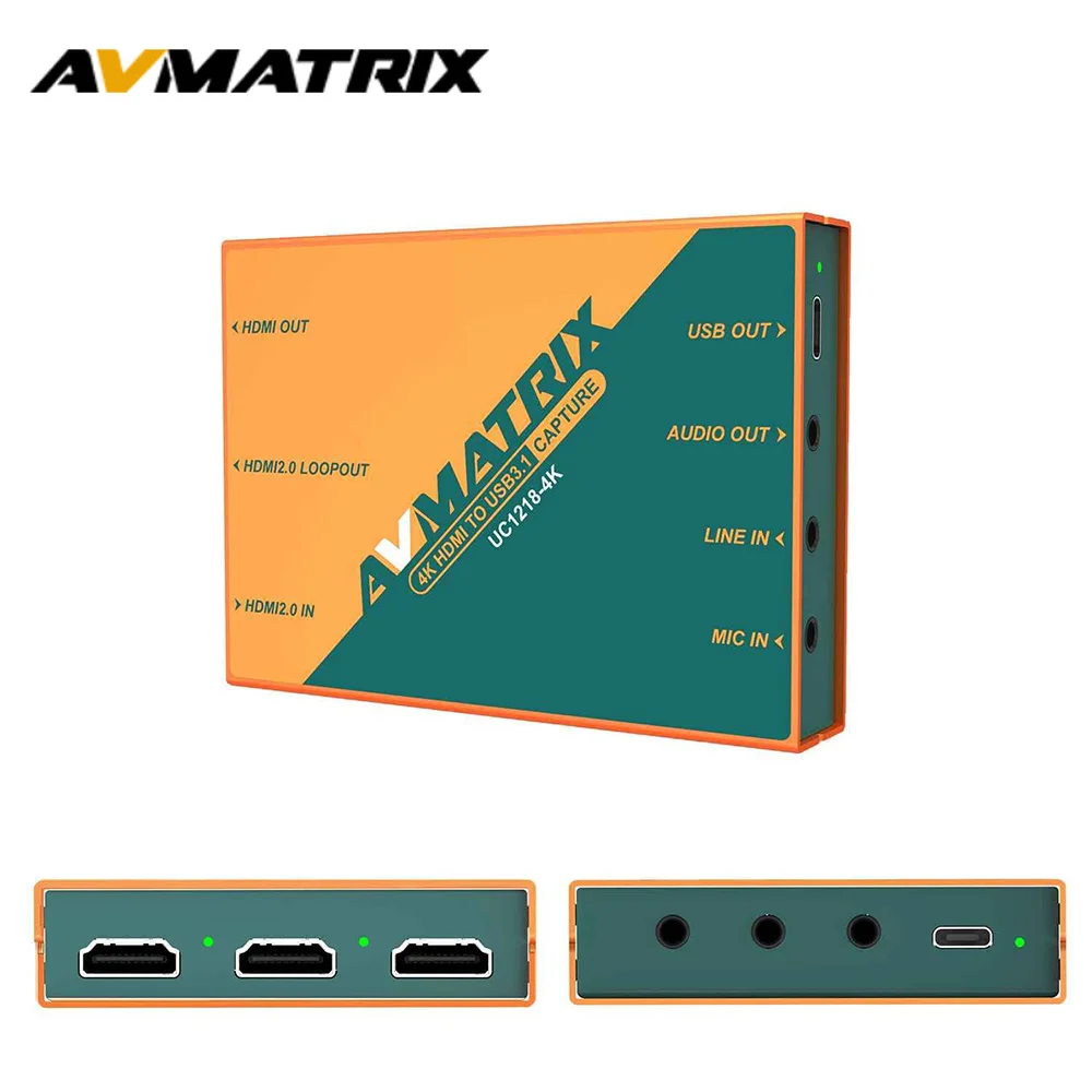 Карта захвата игры AVMATRIX UC2218-4K, прохождение 4K60, Plug and Play, 1080p60 непрессованный захват для потоковой передачи данных в OBS