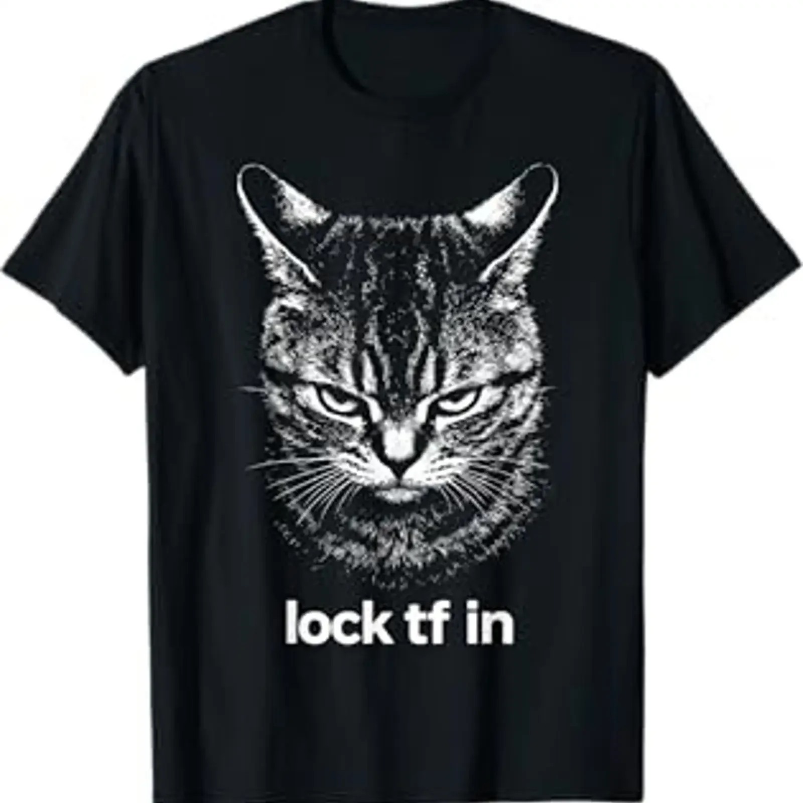 Funny Lock TF in Cat Motivational Retro T Shirt vintage Washed streetwear Soft Versatile Slightly Stylish homme Stretched