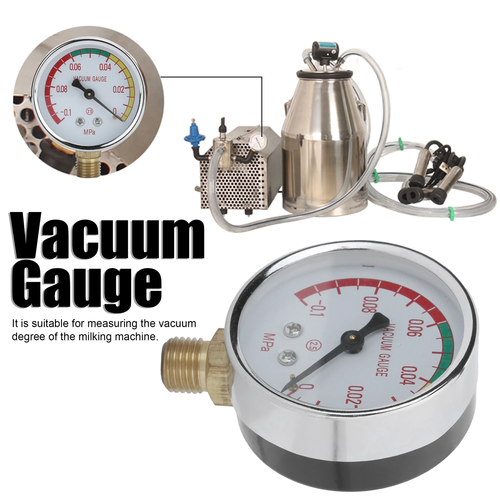 G1/4 Male Thread Milker Vacuum Regulator Gauge Milking Machine Accessory -0.1-0Mpa Milking Vacuum Gauge Digital Vacuum Gauge