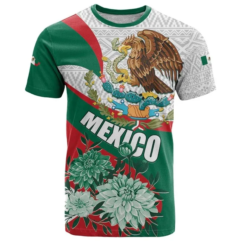 Men's Mexico Aztec T Shirt Mexican National Emblem Flag 3d Printed Short Sleeve Streetwear Cool Breathable Eagle Tops Kid Jersey