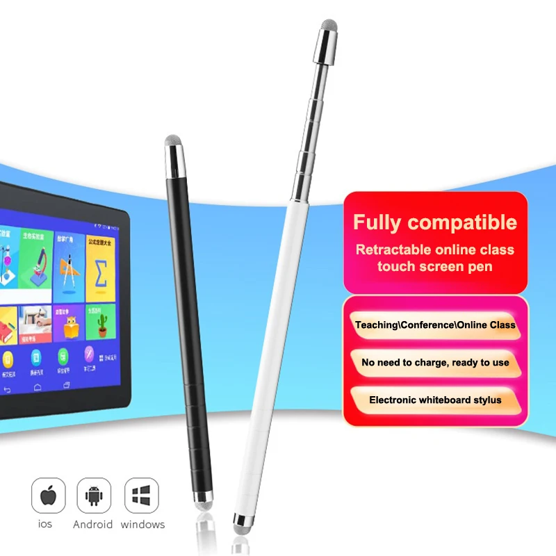 Y-1Pc Universal Stylus Pen Double Nib Mesh Fiber Touch Screen Pen with Retractable Teacher Pointer for Tablet Phone