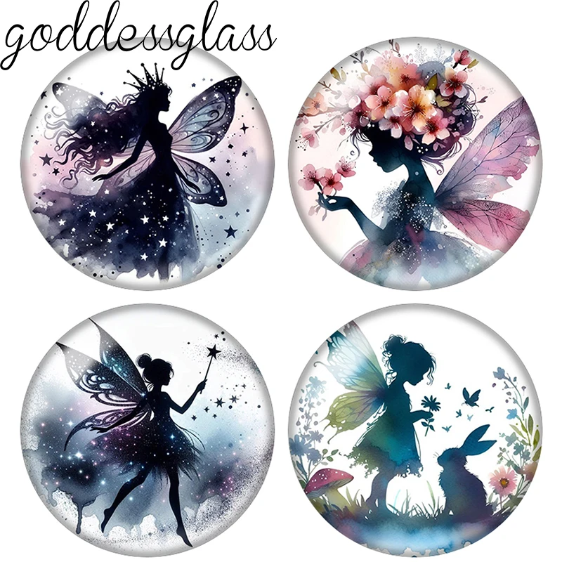 Fairy Girl Wings Butterfly Fowers Rabbit 12mm/20mm/25mm Round photo glass cabochon flat back Making findings DIY snap buttons