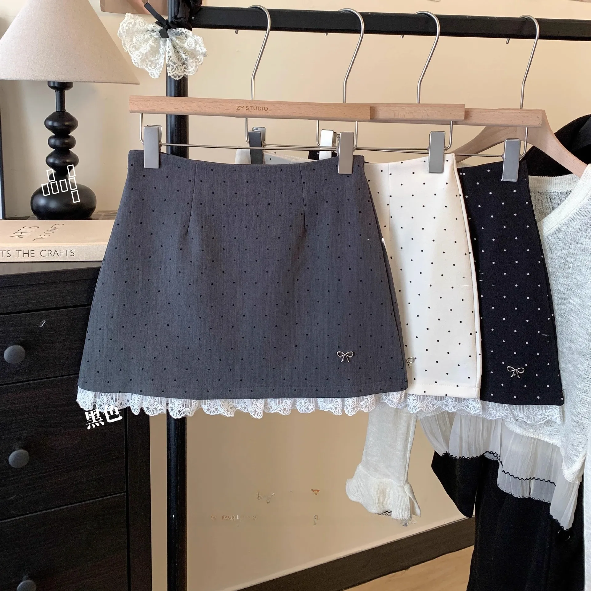 

Sweet Sle Lace Splicing Skirt Women's High Waist Polka Dot Bodycon A-Line Skirt Summer New Arrival Polyester Fabric