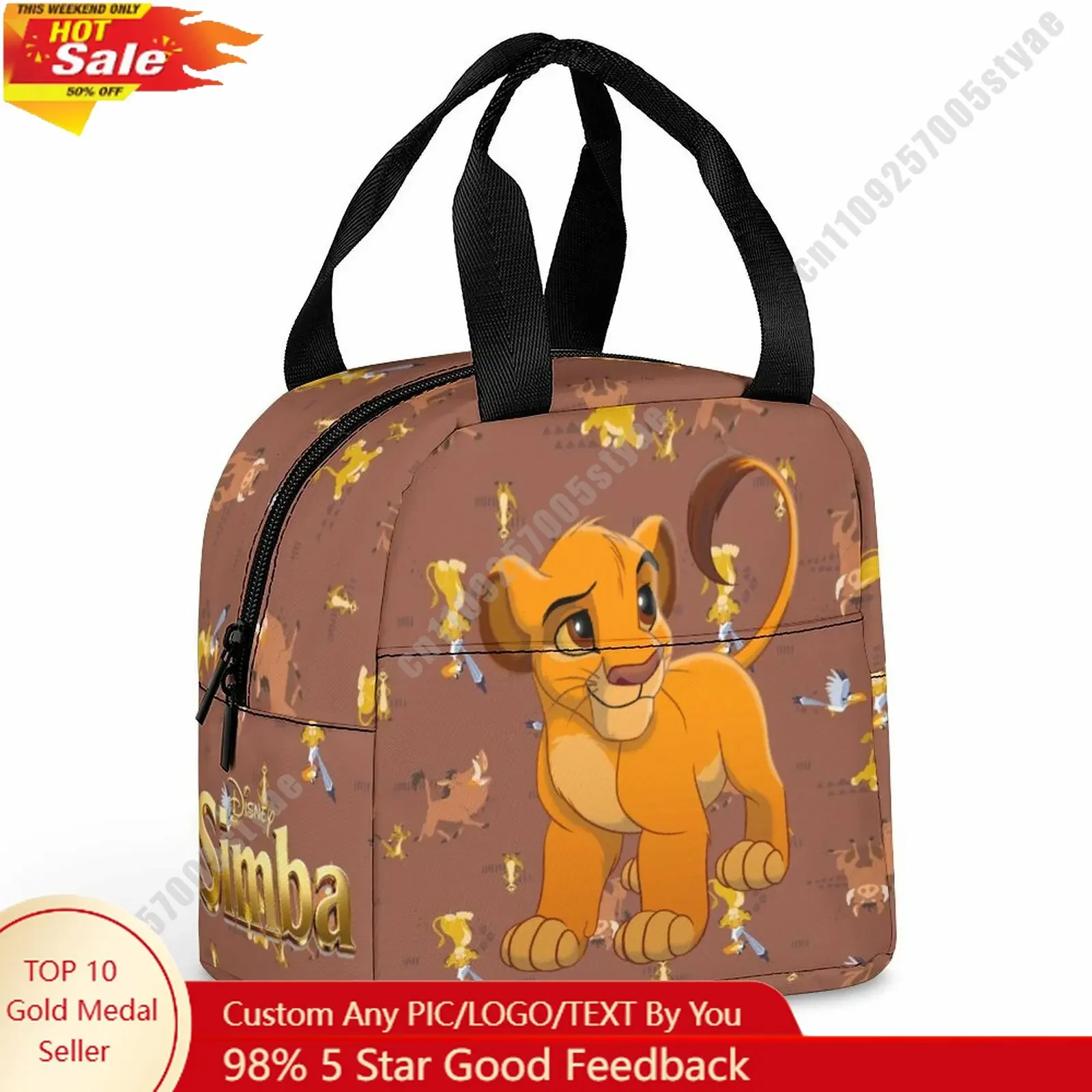 

Simba Lunch Bag Disney Animal Patterns Bento Bag DIY Custom Text Photo Logo Portable Aluminum Foil Food Bag