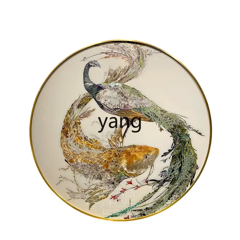 Yjq round Hand Painted Enamel Decorative Painting High-Grade Peacock Xuan Light Luxury Creative Living Room Restaurant Wallpaper