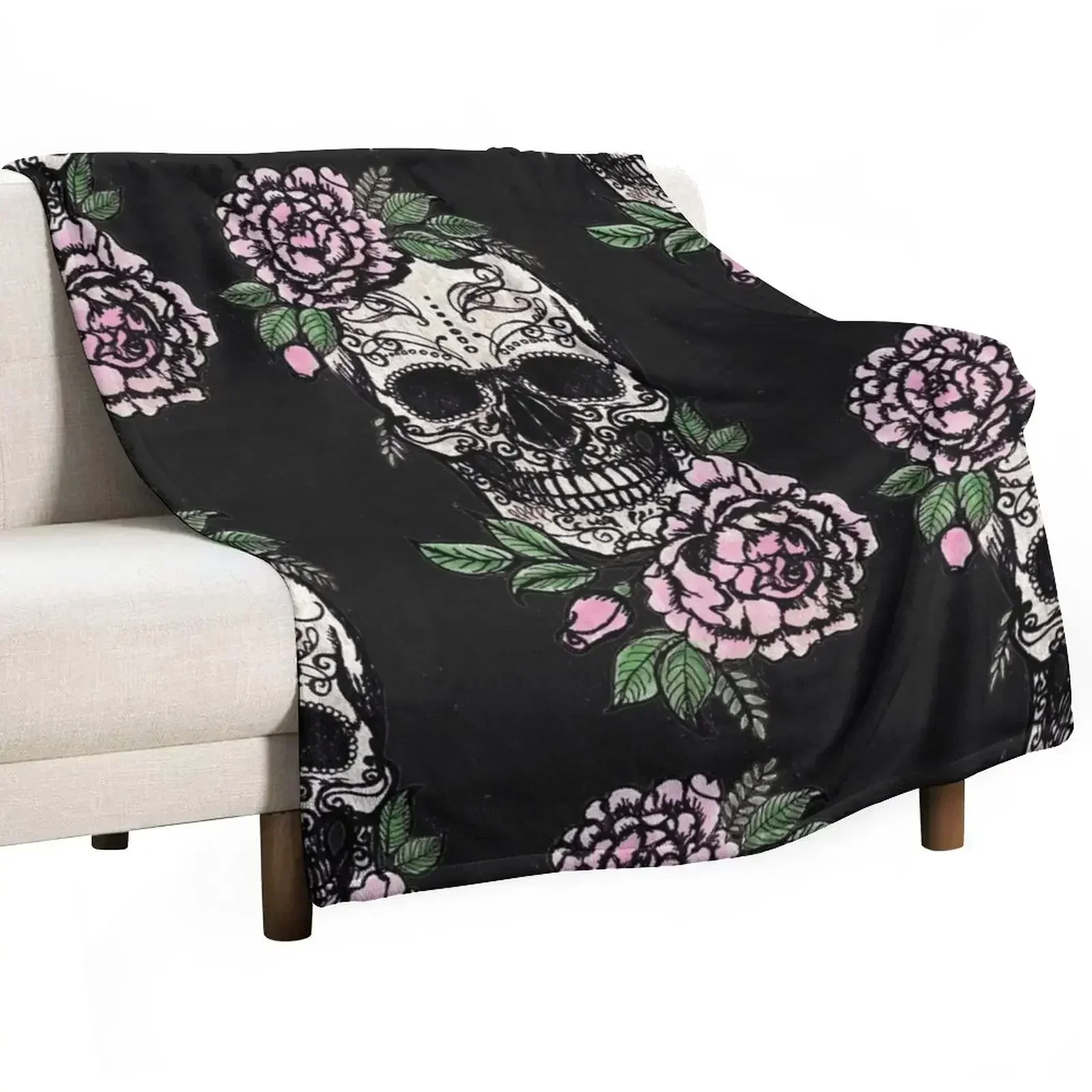 

Sugar Skull and Roses Throw Blanket Luxury Brand Large For Decorative Sofa Blankets