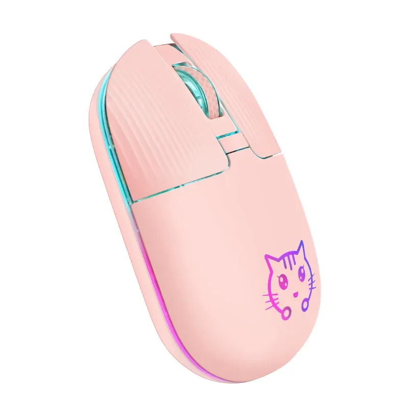 New RGB 2.4G Wireless Charging Built-In Lithium Battery Mouse LUNA Cat Animal Cute Wireless Mouse Keyboard