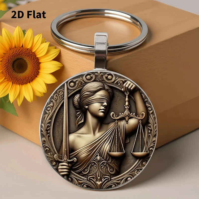 Porte-clés Dame de Justice – Alliage de zinc, Déesse aux yeux bandés, Balance de la Justice, Cadeau pour les avocats, juges et professionnels du droit