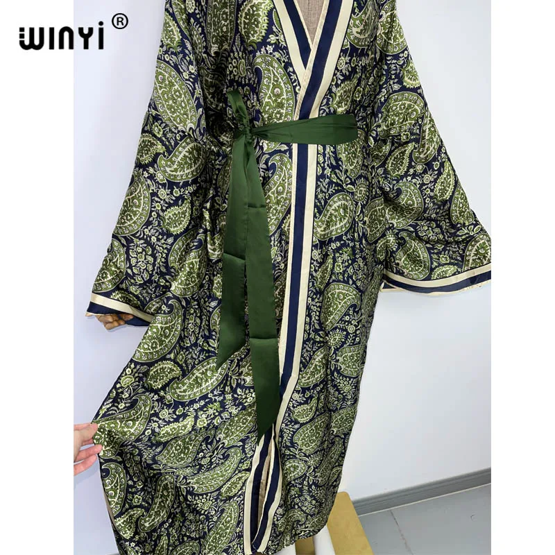 WINYI-Cardigan à manches longues pour femmes, nouvelle collection, mode africaine, été, doux, fête, point avec ceinture, sexy, Boho, taille unique, vacances, KIMONO, 2022