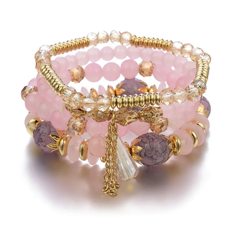 4-teiliges Set aus stapelbaren Armbändern im Bohème-Stil für Damen, mehrschichtiges Armband mit Glasperlen und dehnbarem Kettenarmband, modischer Schmuck für Herren. – Detail 7