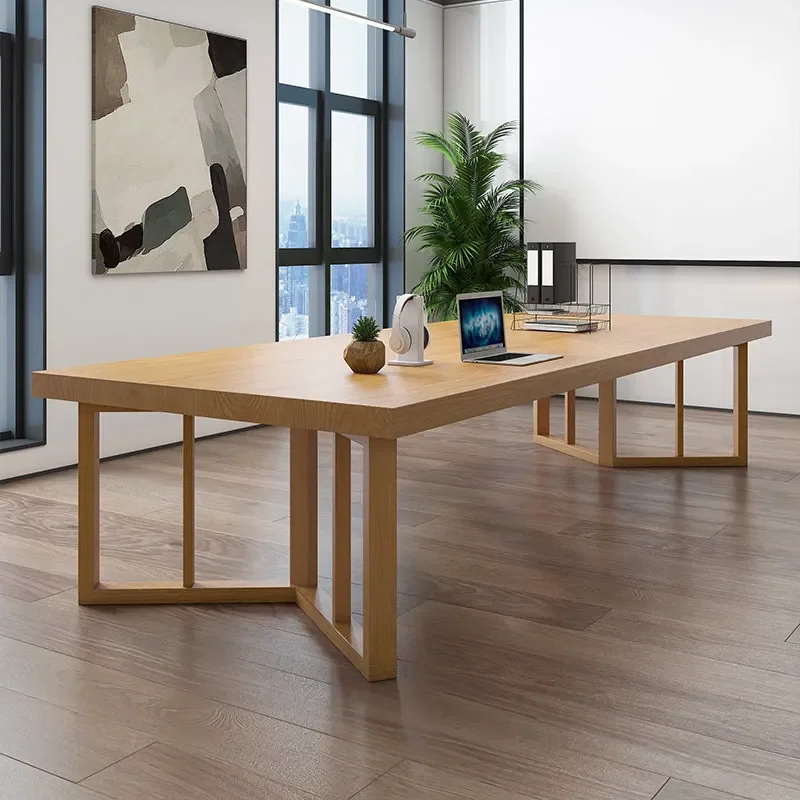 Solid Wood Conference Table Rectangular Office Negotiation Desk Large Workbench Computer Desk Library Study Table for Meeting