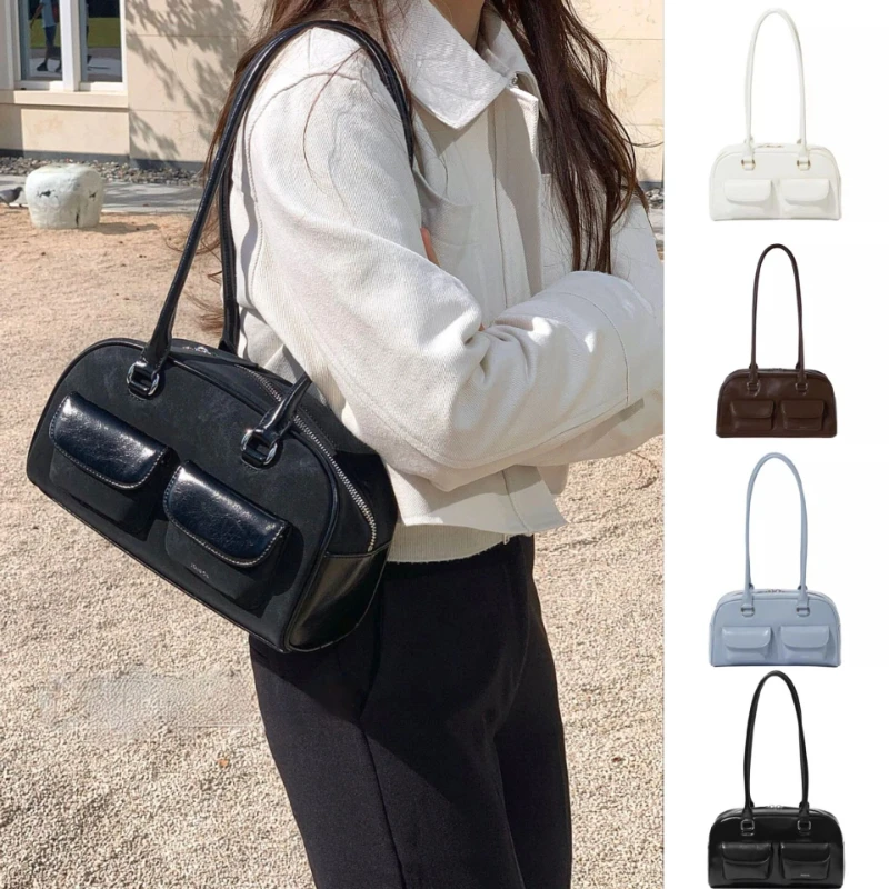 

Korean Niche Style Standoil Bowling Bag Stand Chubby Oil Bag Boston Tote Bag Underarm Bag for Women