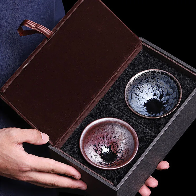 

1 pair, 115/130ml ceramic tea bowl, colorful, high-end business gifts, home master tea cup, couple tea set