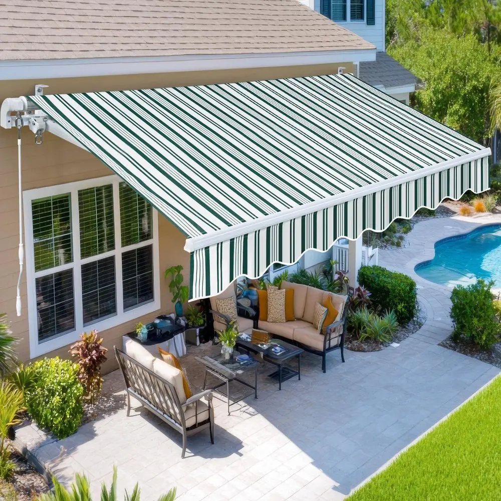 

8.2x6.5 Patio Awning Retractable Fully Assembled, Manual Sunshade Shelter Outdoor Deck Canopy Balcony Awning Cover Premium Qual