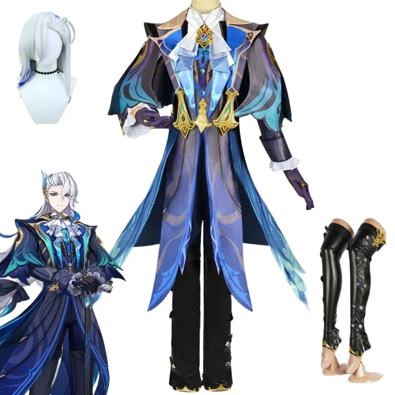

Neuvillett Cosplay Genshin Impact Costume Wig Gloves Uniform Fontaine Chief Justice Judgment Halloween Party Role Play Suit2026