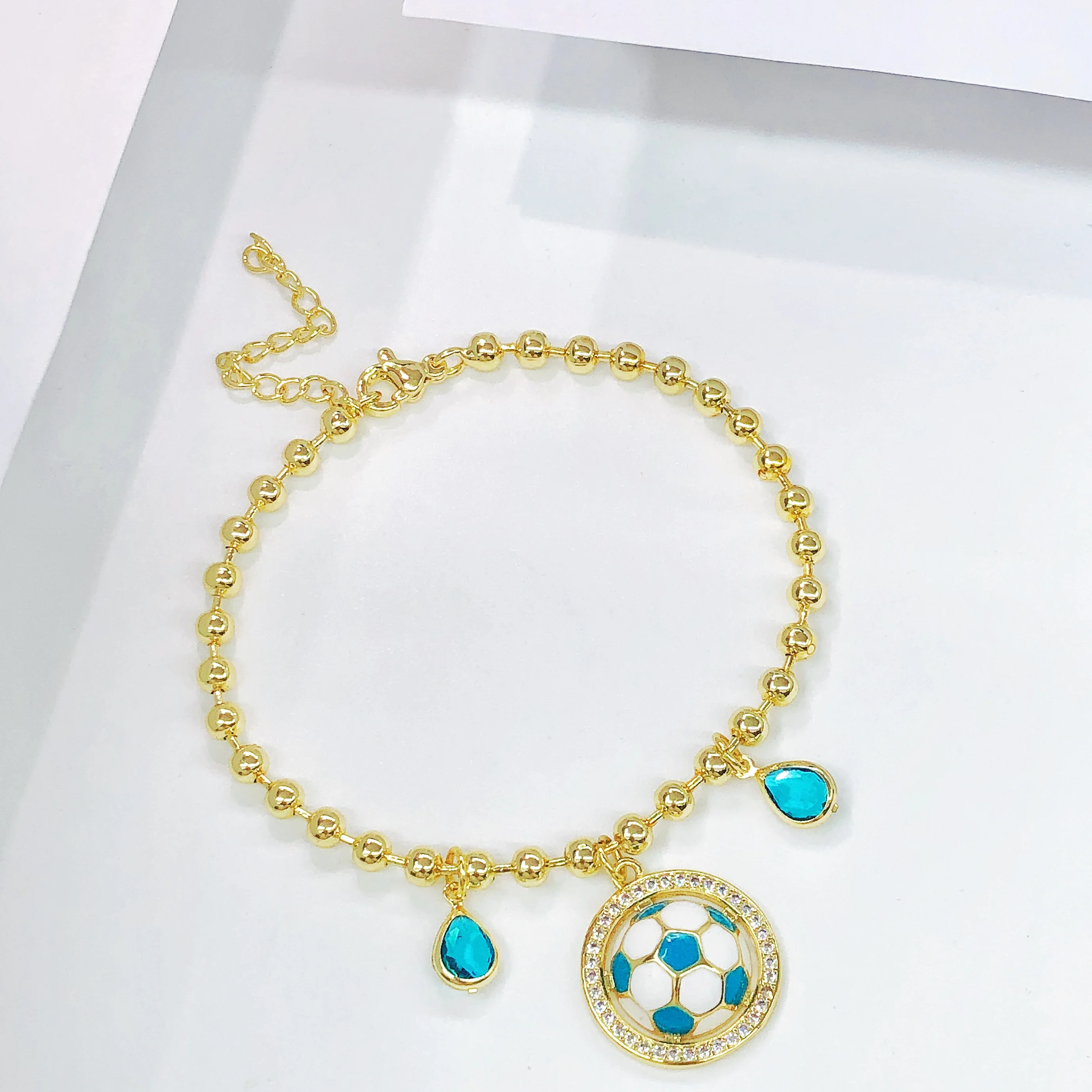 جديد وصول النحاس المينا الفن كرة القدم قلادة النحاس سلسلة من الخرز قابل للتعديل سوار للرجال النساء حفلة رياضية الزركون مجوهرات #4