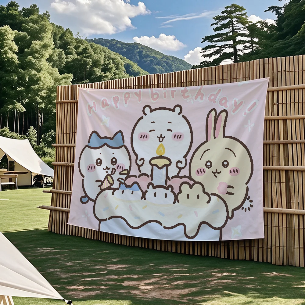 C-Chiikawa Geburtstagsflagge Wandteppiche für Partys im Freien, Schlafzimmer, Wohnzimmer, Studentenzimmer, Wanddekoration, Banner, Geschenke – Detail 8