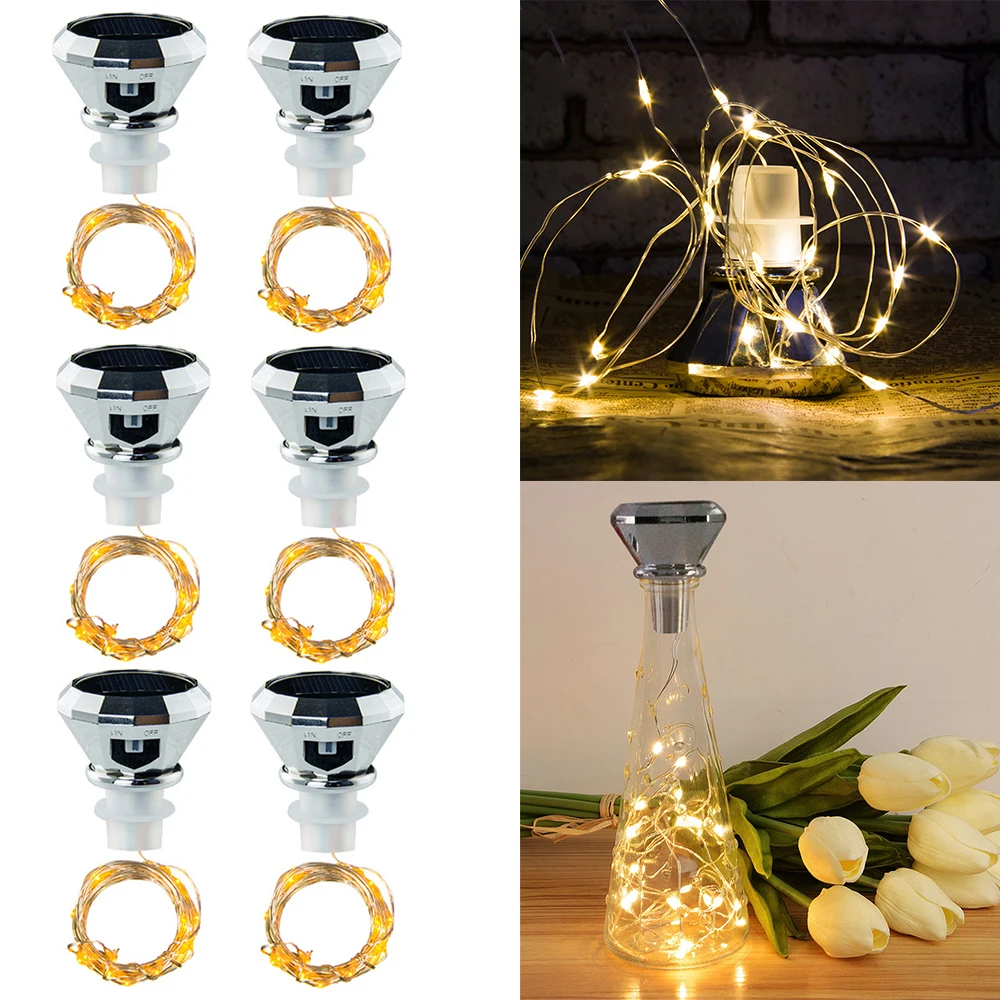 12-1pcs 2m 20leds Solar Bottle Lights Holiday Fairy Garland Light String Outdoor Waterproof for Wedding Valentine's Day Party