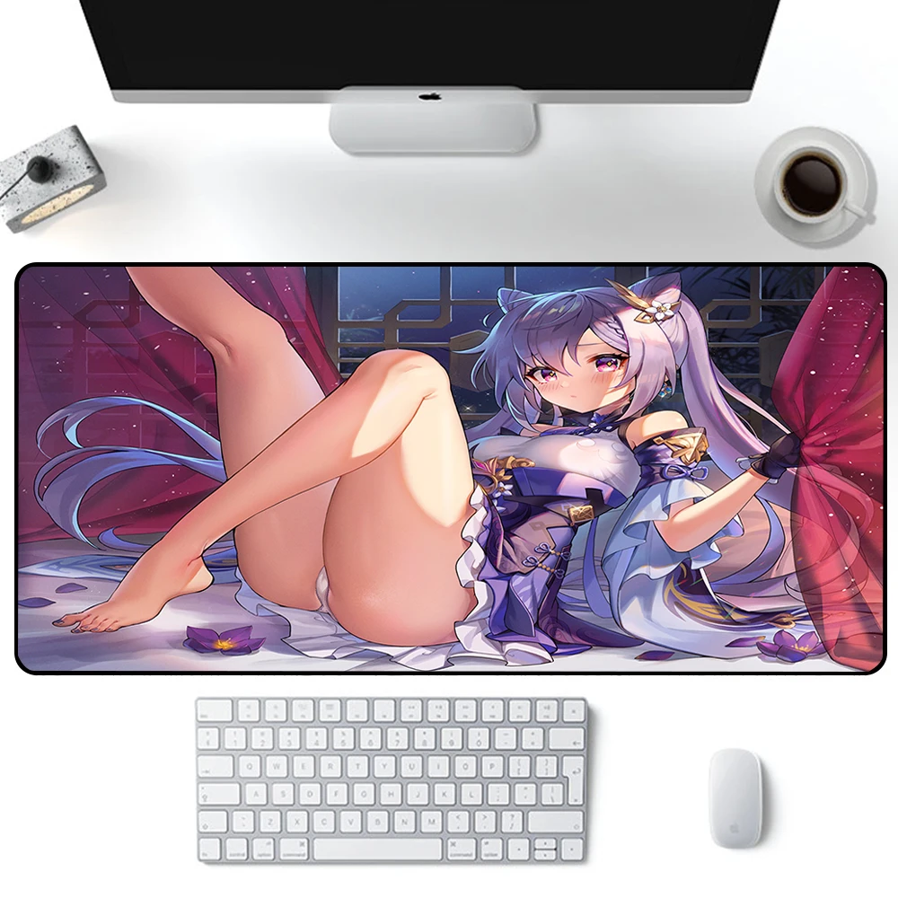 Sexy Genshin Impact Keqing Mouse Pad Large Gaming Mousepad PC Gamer XXL Computer Mouse Mat Keyboard Mat Desk Pad Laptop Mausepad