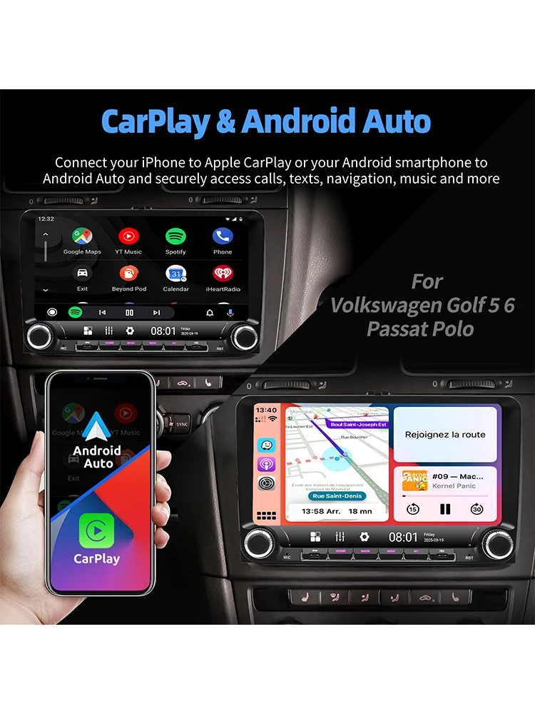 ESSGOO 9-Zoll-Autoradio für Volkswagen Golf 5 6 Passat Polo, Multimedia-Player mit 4GB 64GB, Carplay, Android Auto und Drehregler, GPS