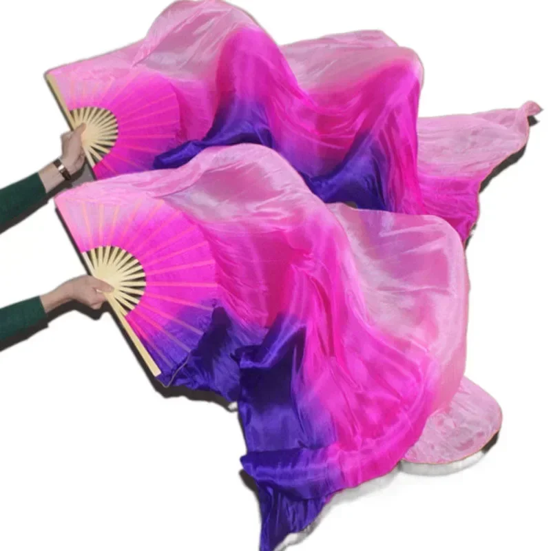 Belly Dance Accessories Black Belly Dance Dyed 100% Pure Natural Silk Fan Veils for Belly Dance Performance Women's Fan A pair