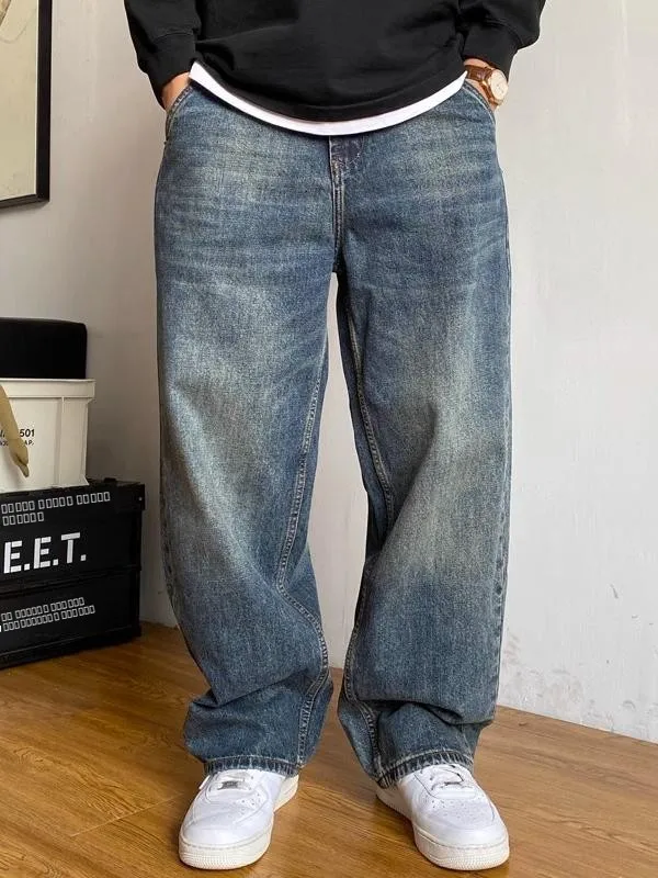 

Мужские джинсы в стиле ретро, американский кэжуал, прямой крой, свободные, высококачественные, модные широкие брюки, универсальные для весны и осени