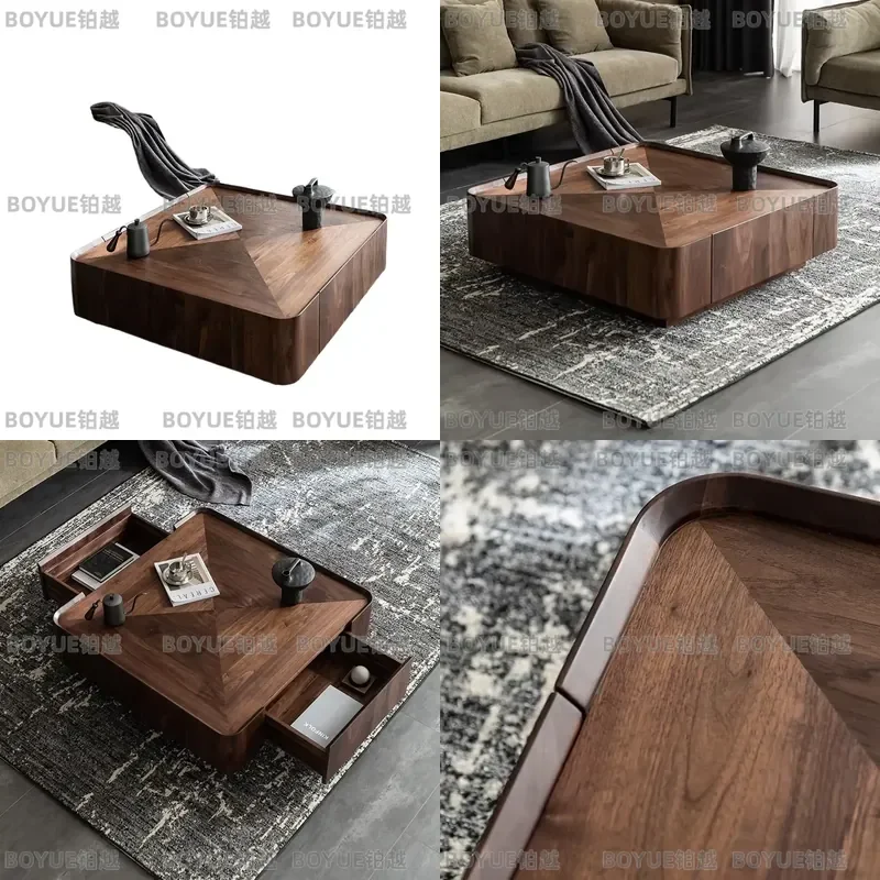 for Mid-century Modern Walnut Bark Wood Frame Metal Base Simple Designer Living Room Coffee Table