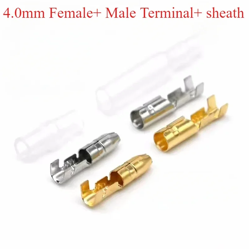 25/50/100sets 4.0 bullet Crimp terminal car electrical wire connector diameter 4mmFemale + Male + Case Cold press terminal