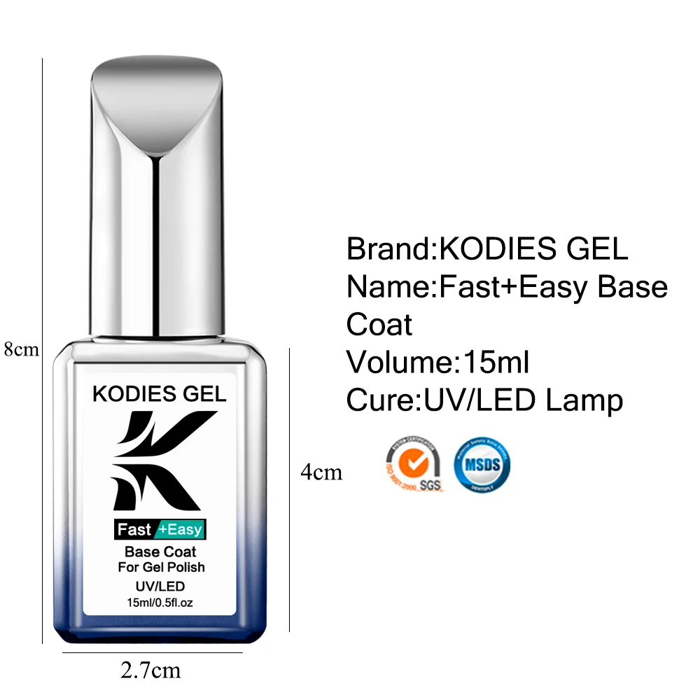 KODIES GEL Professional Base Coat Easy Fast Gel Nail Polish 15ML Strong Start Foundation Semi Permanent UV/LED Base Gel Varnish